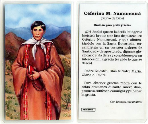 estampita con oracion a ceferino namuncura